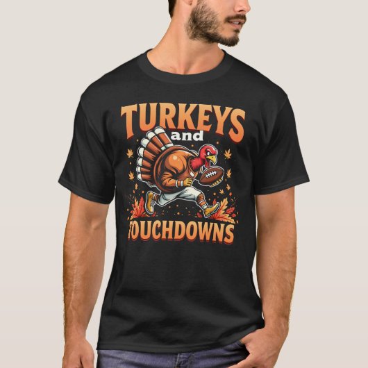 Turkije en Touchdowns Een grappige Thanksgiving ka T-shirt (Voorkant)