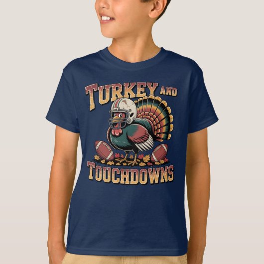 Turkije en Touchdowns Funny Football Kinderen T-sh T-shirt (Voorkant)