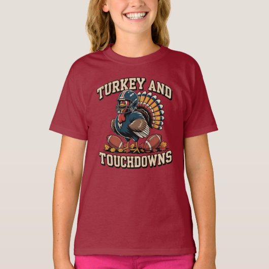 Turkije en Touchdowns Funny Football T-shirt (Voorkant)