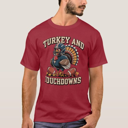 Turkije en Touchdowns Funny Football T-shirt (Voorkant)