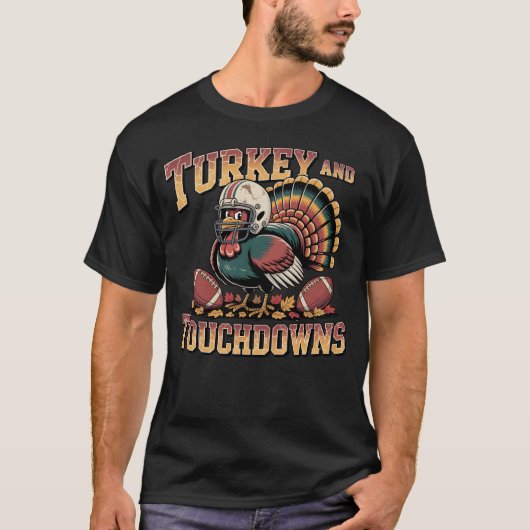 Turkije en Touchdowns Funny Football T-shirt (Voorkant)