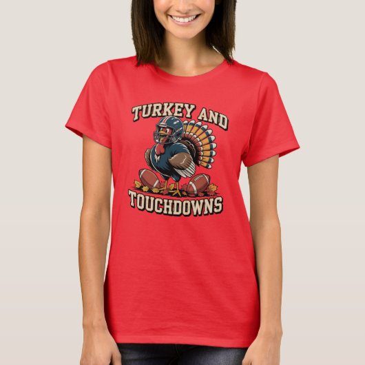Turkije en Touchdowns Funny Football T-shirt (Voorkant)