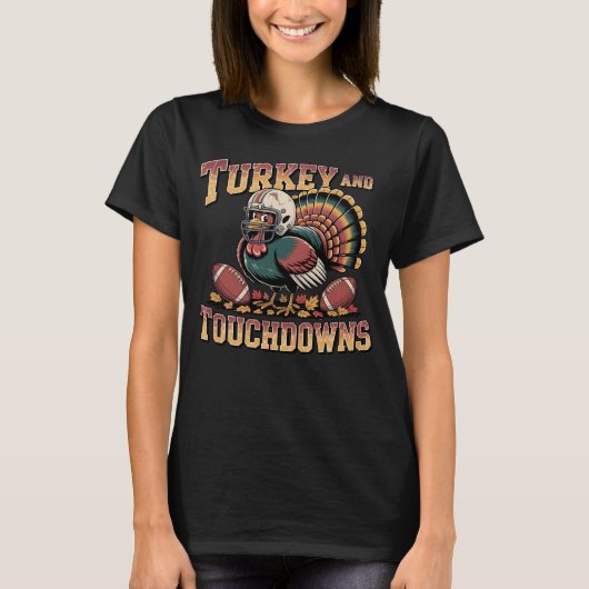 Turkije en Touchdowns Funny Football T-shirt (Voorkant)