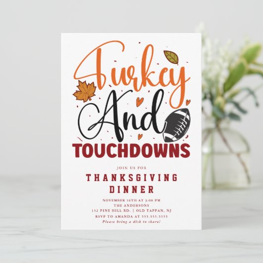 Turkije en Touchdowns Thanksgiving Diner Kaart (Staand voorkant)