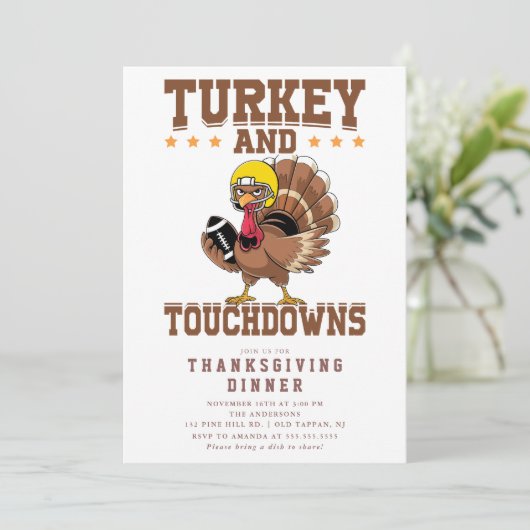 Turkije en Touchdowns Thanksgiving Diner Kaart (Staand voorkant)