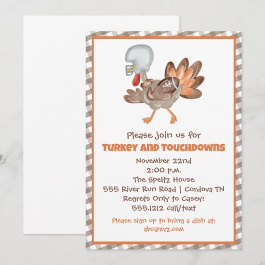 Turkije en Touchdowns Thanksgiving Kaart (Voorkant / Achterkant)