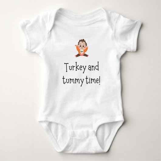 Turkije en Tummy Time Funny Thanksgiving Romper (Voorkant)