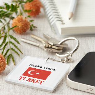Turkije en Turkse vlag gepersonaliseerd  Sleutelhanger