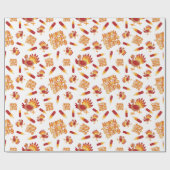 Turkije & Feather Happy Thanksgiving White Naadloo Cadeaupapier (Vlak)