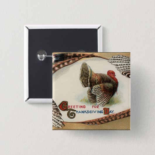 Turkije Feathers Vierkante Button 5,1 Cm (Voorkant /achterkant)