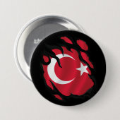 Turkije Gescheurde Vlag Ronde Button 7,6 Cm (Voorkant /achterkant)