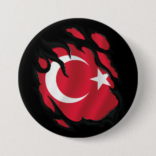 Turkije Gescheurde Vlag Ronde Button 7,6 Cm