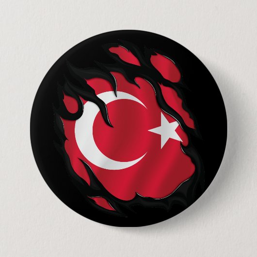 Turkije Gescheurde Vlag Ronde Button 7,6 Cm (Voorkant)