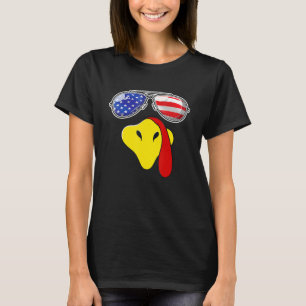 Turkije gezicht Thanksgiving met US Flag zonnebril T-shirt
