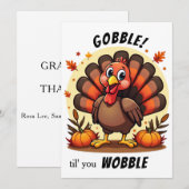 Turkije Gobble Wobble Funny Turkije Thanksgiving Feestdagenkaart (Voorkant / Achterkant)
