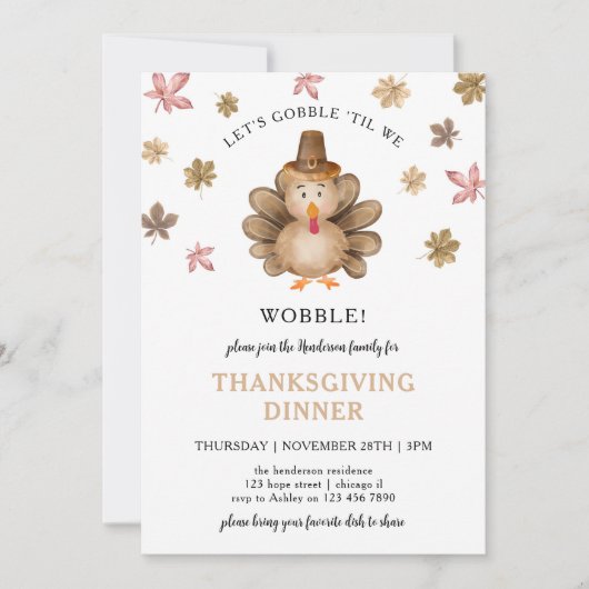 Turkije Gobble Wobble Thanksgiving Dinner Party Kaart (Voorkant)