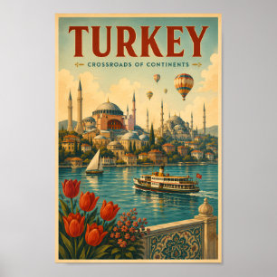 Turkije Hagia Sophia Blauwe Moskee Illustratie Ret Poster