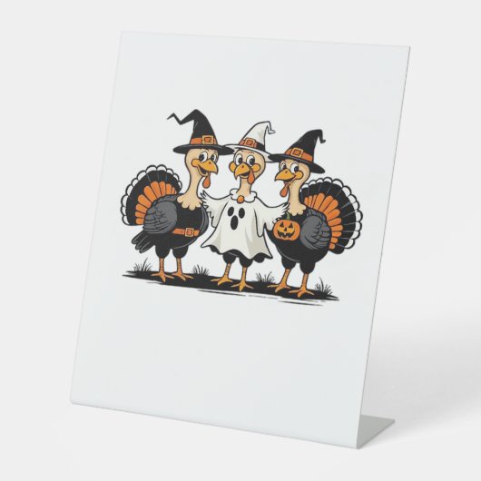 Turkije Halloween Boo, Thanksgiving Turkije, Spook Reclamebord Met Voetstuk (Voorkant)