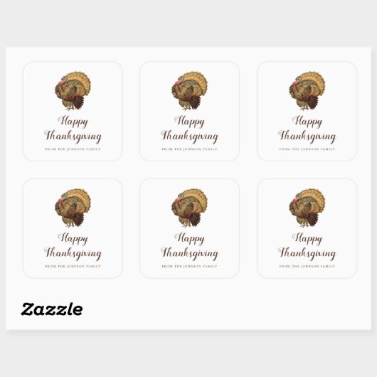  Turkije Happy Thanksgiving Square Sticker (Vel)
