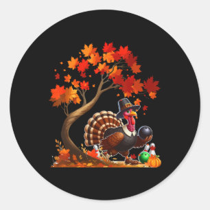 Turkije Herfst Tree Thanksgiving Bowling Lover Spe Ronde Sticker