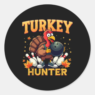 Turkije Hunter Bowling Thanksgiving Funny Bowler Ronde Sticker