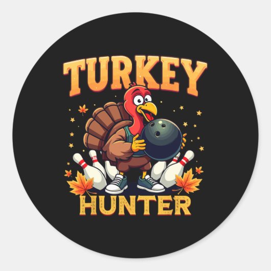 Turkije Hunter Bowling Thanksgiving Funny Bowler Ronde Sticker (Voorkant)