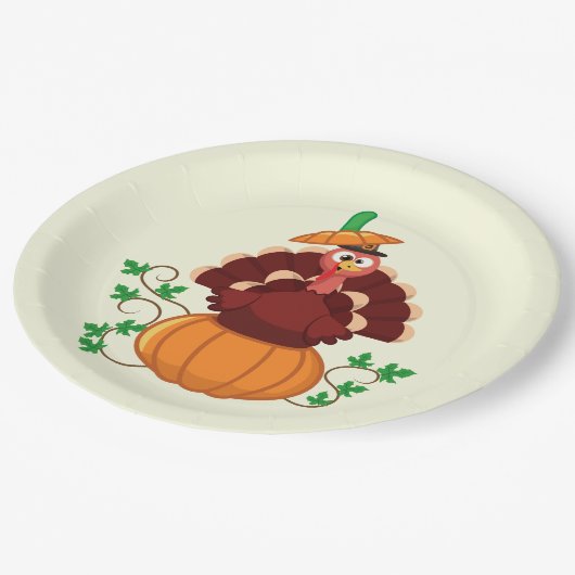 Turkije in de Thanksgiving Pumpkin Papieren Bordje (Gekanteld)