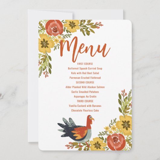 Turkije in de tuin Thanksgiving Menu Kaart (Voorkant)