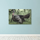 Turkije in het Bos - Sage Green B&W Poster Canvas Afdruk (Insitu (Houten vloer))