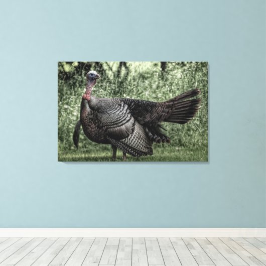 Turkije in het Bos - Sage Green B&W Poster Canvas Afdruk (Insitu (Houten vloer))