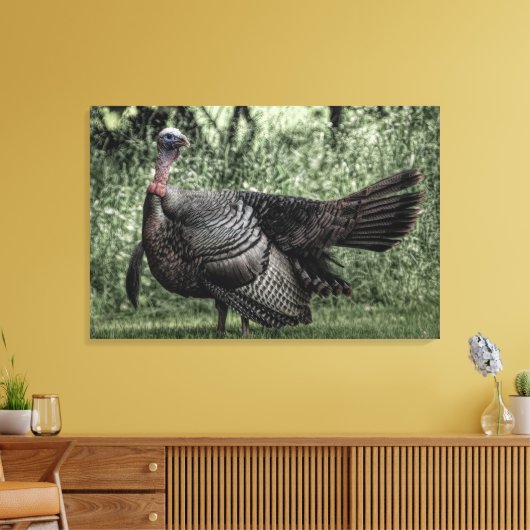 Turkije in het Bos - Sage Green B&W Poster Canvas Afdruk (Insitu (Woonkamer))