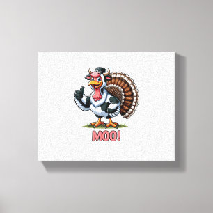 Turkije in Koe klederdracht, Moo Grappige Thanksgi Canvas Afdruk