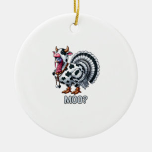 Turkije in Koe kostuum, Moo Grappige Thanksgiving  Keramisch Ornament
