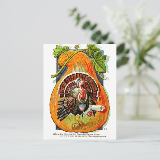Turkije in oranje pompoen,  Thanksgiving Briefkaart (Staand voorkant)