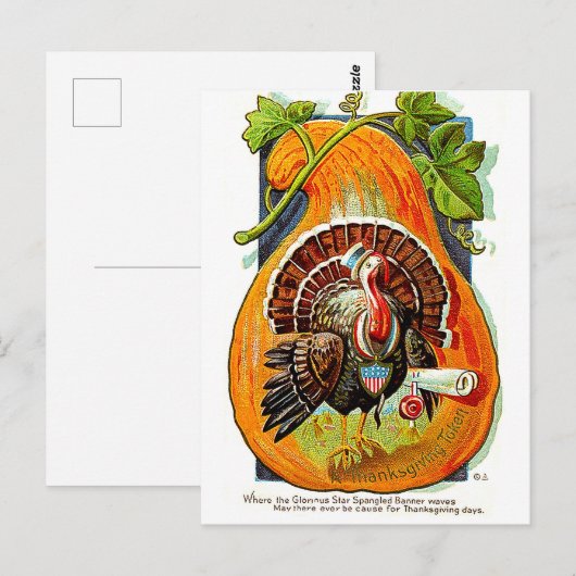 Turkije in oranje pompoen,  Thanksgiving Briefkaart (Voorkant / Achterkant)