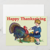  Turkije & Kind Thanksgiving Feestdagenkaart (Voorkant / Achterkant)