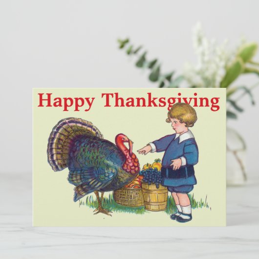  Turkije & Kind Thanksgiving Feestdagenkaart (Staand voorkant)