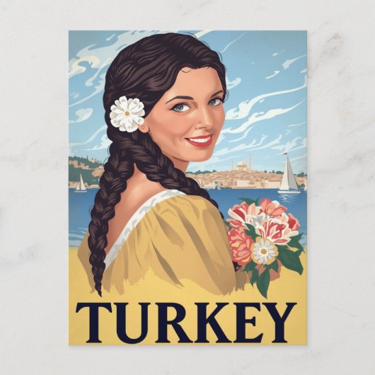Turkije Kustvrouw Retro Briefkaart (Voorkant)