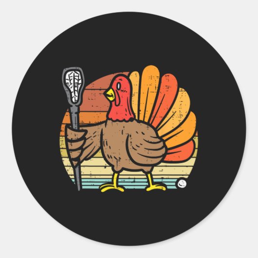 Turkije Lacrosse Retro Thanksgiving Sport Lax Mann Ronde Sticker (Voorkant)