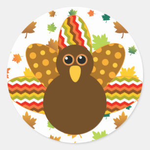 🦃 Turkije met kleurrijke veren, met bladeren Ronde Sticker