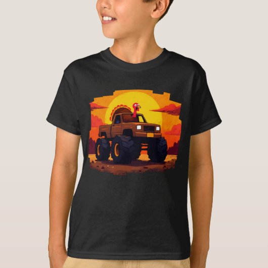 Turkije Monster Truck Sunset Retro Thanksgiving T-shirt (Voorkant)