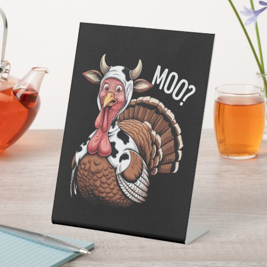 Turkije Moo Grappige Thanksgiving Reclamebord Met Voetstuk (Insitu)