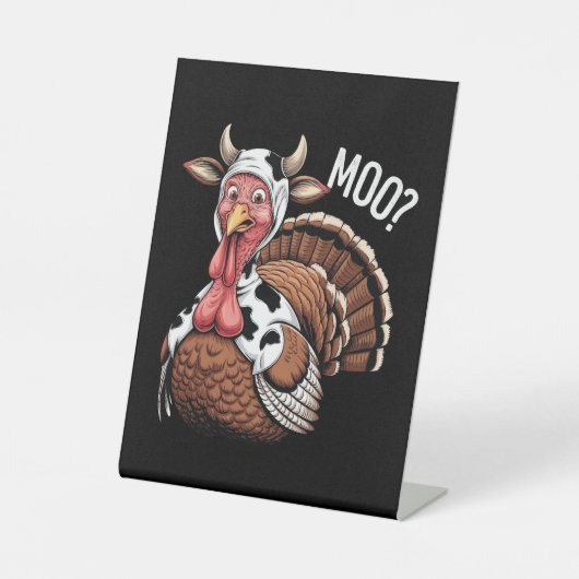Turkije Moo Grappige Thanksgiving Reclamebord Met Voetstuk (Voorkant)