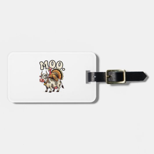 Turkije Moo Riding Koe Grappige Thanksgiving Bagagelabel (Voorkant horizontaal)