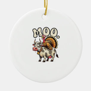 Turkije Moo Riding Koe Grappige Thanksgiving Keramisch Ornament
