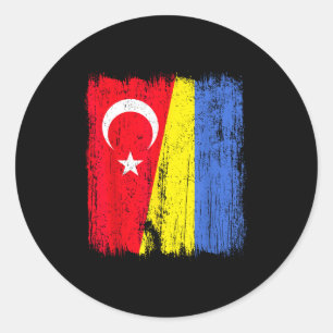 Turkije Oekraine Half Vlag Turks Oekraïens Erfgoed Ronde Sticker