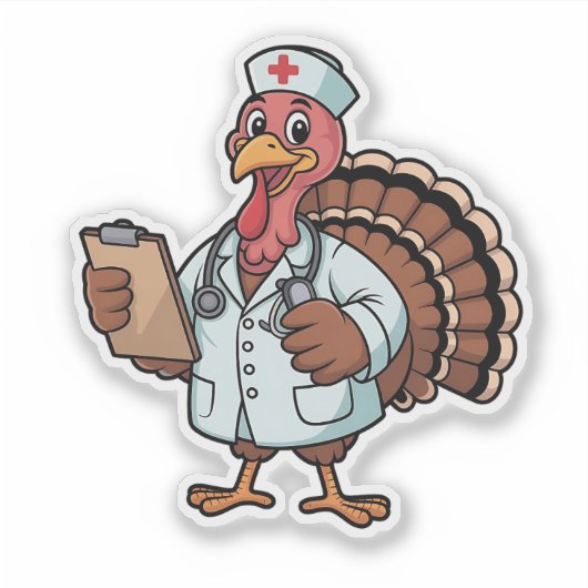 Turkije op een Nursing Scrub Nurse Thanksgiving Sticker (Voorkant)