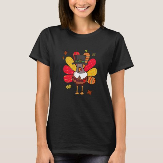 Turkije Pilgrim Cute Happy Thanksgiving voor vrouw T-shirt (Voorkant)
