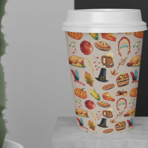 Turkije Pompoen Herfst Thanksgiving Fun Pattern Papieren Bekers