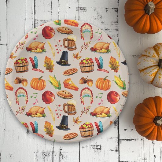 Turkije Pompoen Herfst Thanksgiving Fun Pattern Papieren Bordje